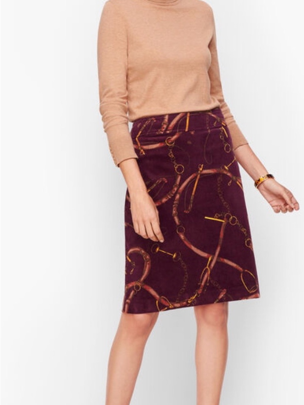 Talbots Burgundy Chain-Print Pencil Skirt